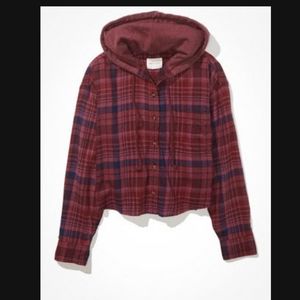 American Eagle Cropped Hooded Flannel
